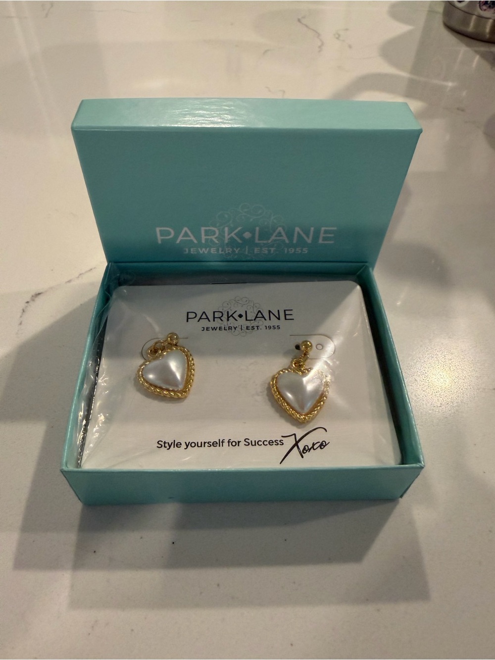 Park Lane Gold and White Heart Drop Earrings